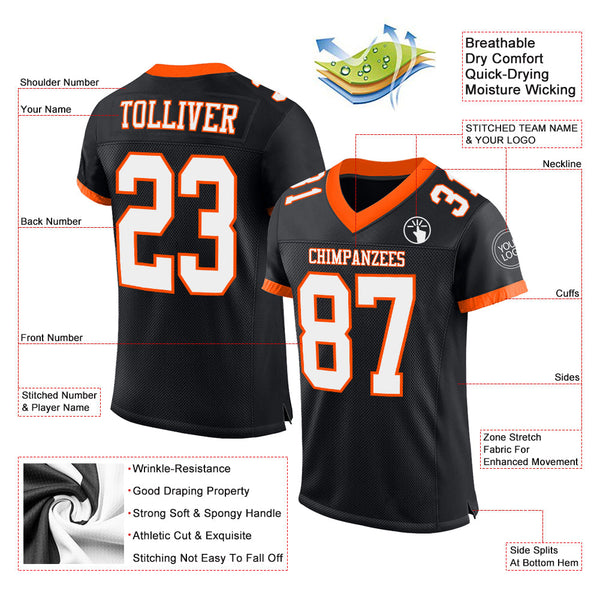 Custom Black White-Orange Mesh Authentic Football Jersey alternate