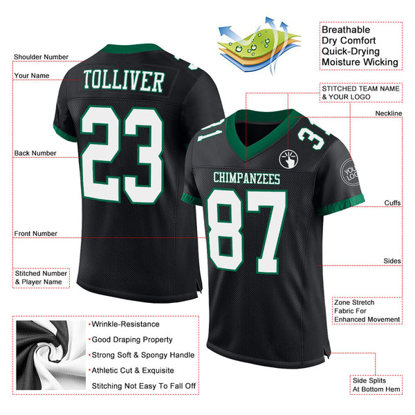Custom Black White-Kelly Green Mesh Authentic Football Jersey alternate