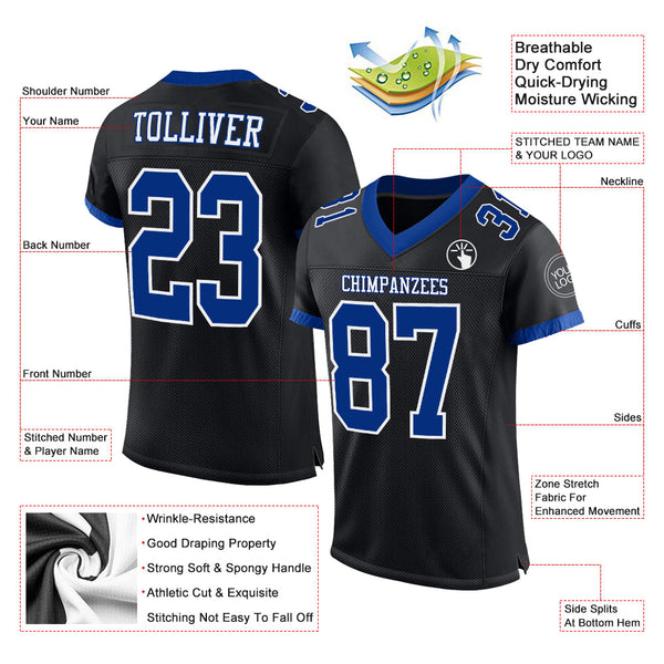 Custom Black Royal-White Mesh Authentic Football Jersey alternate