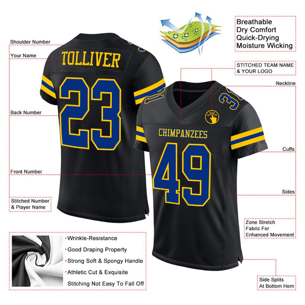 Custom Black Royal-Yellow Mesh Authentic Football Jersey alternate