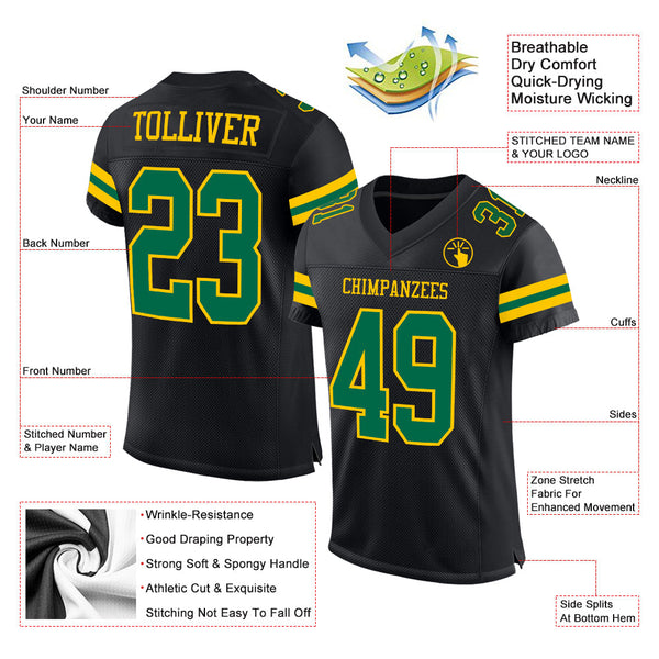Custom Black Kelly Green-Yellow Mesh Authentic Football Jersey alternate