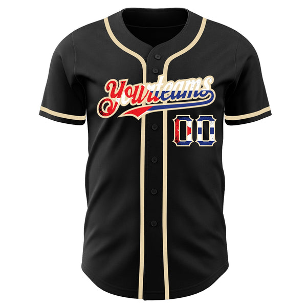 Custom Black Vintage Cuban Flag-City Cream Authentic Baseball Jersey alternate