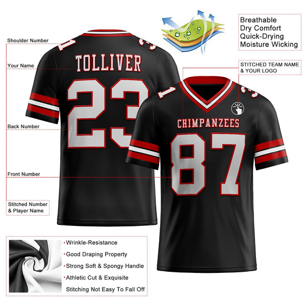 Custom Black White-Red Authentic Football Jersey alternate