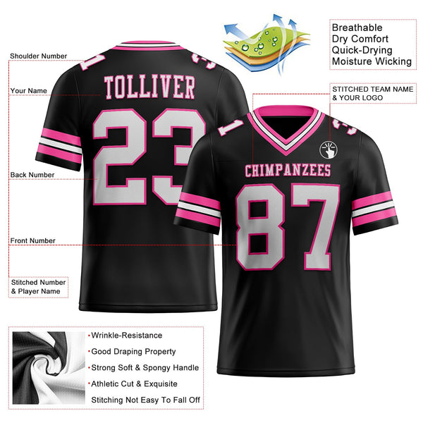 Custom Black White-Pink Authentic Football Jersey alternate