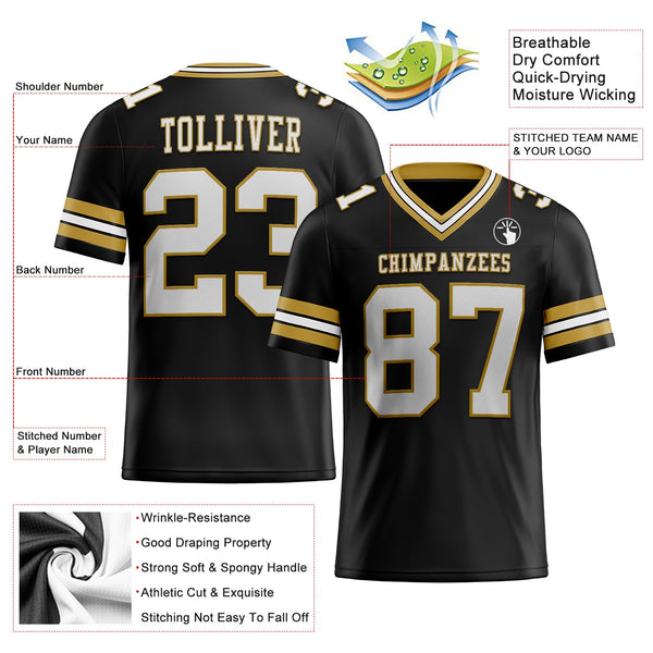 Custom Black White-Old Gold Authentic Football Jersey alternate