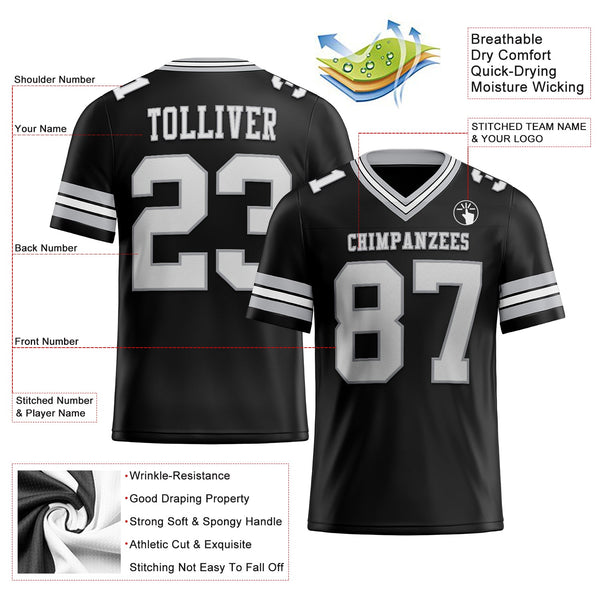 Custom Black White-Gray Authentic Football Jersey alternate