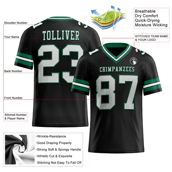 Custom Black White-Kelly Green Authentic Football Jersey alternate
