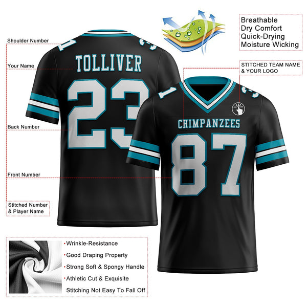 Custom Black White-Teal Authentic Football Jersey alternate