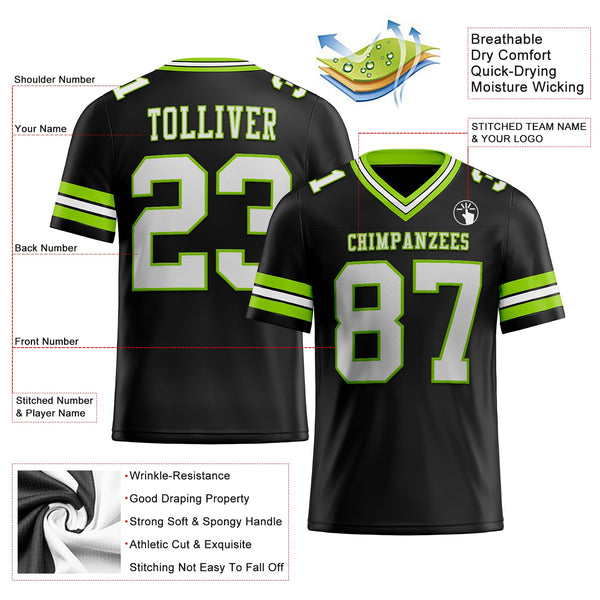 Custom Black White-Neon Green Authentic Football Jersey alternate