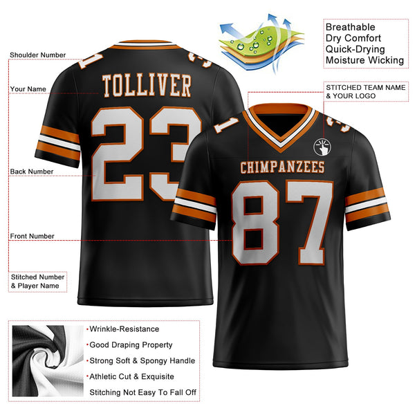 Custom Black White-Texas Orange Authentic Football Jersey alternate
