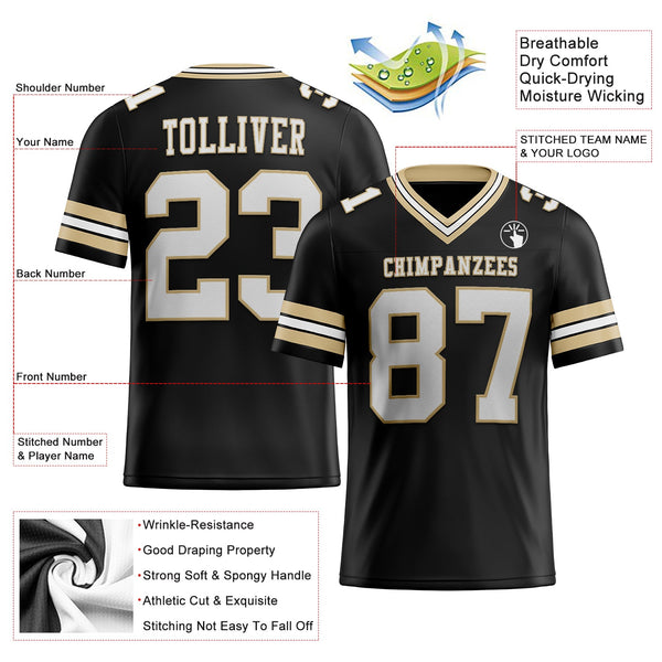 Custom Black White-Vegas Gold Authentic Football Jersey alternate