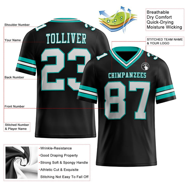 Custom Black White-Aqua Authentic Football Jersey alternate