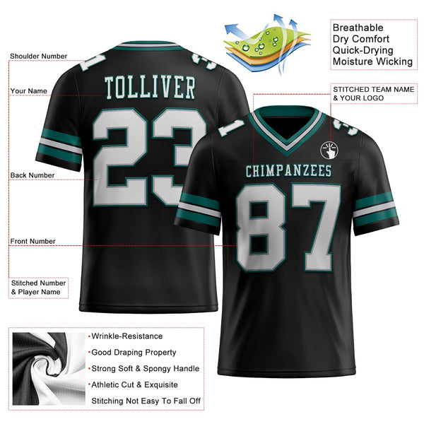Custom Black White Gray-Midnight Green Authentic Football Jersey alternate