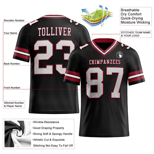 Custom Black White-Cardinal Authentic Football Jersey alternate