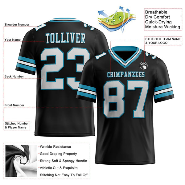 Custom Black White-Panther Blue Authentic Football Jersey alternate