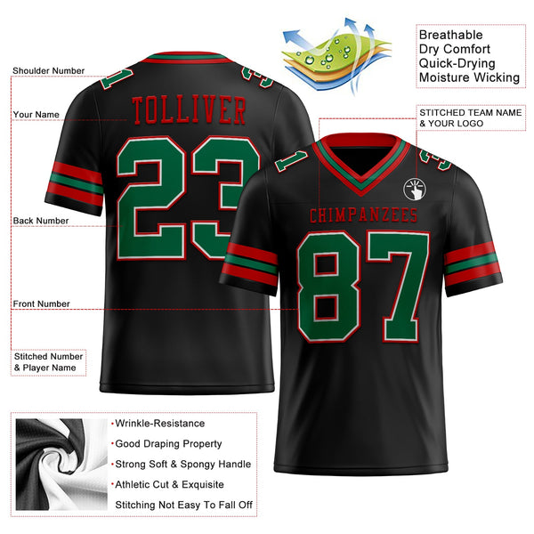 Custom Black Kelly Green-Red Authentic Football Jersey alternate