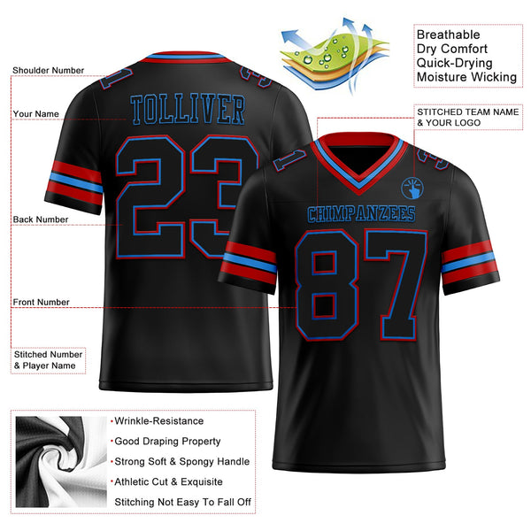 Custom Black Powder Blue-Red Authentic Football Jersey alternate