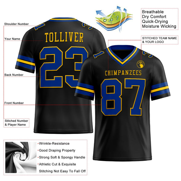 Custom Black Royal-Yellow Authentic Football Jersey alternate