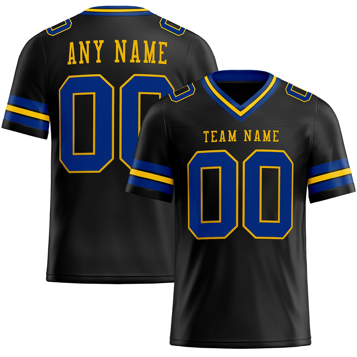 Custom Black Royal-Yellow Authentic Football Jersey
