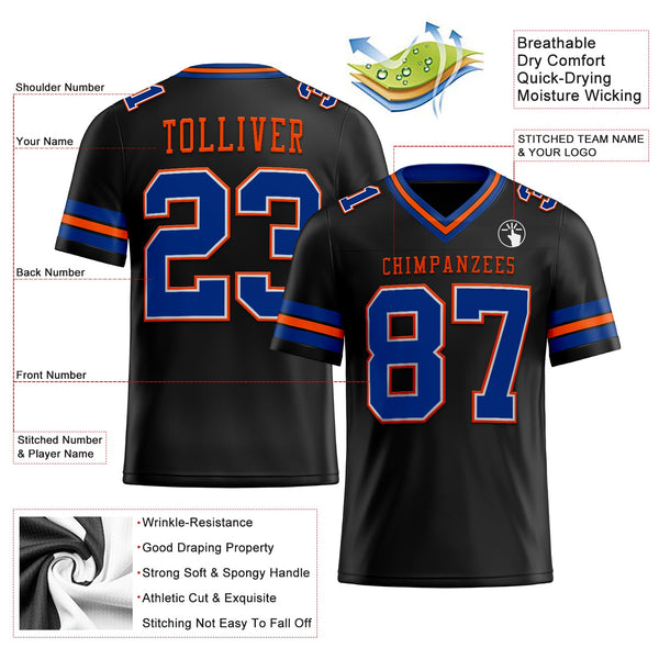 Custom Black Royal-Orange Authentic Football Jersey alternate