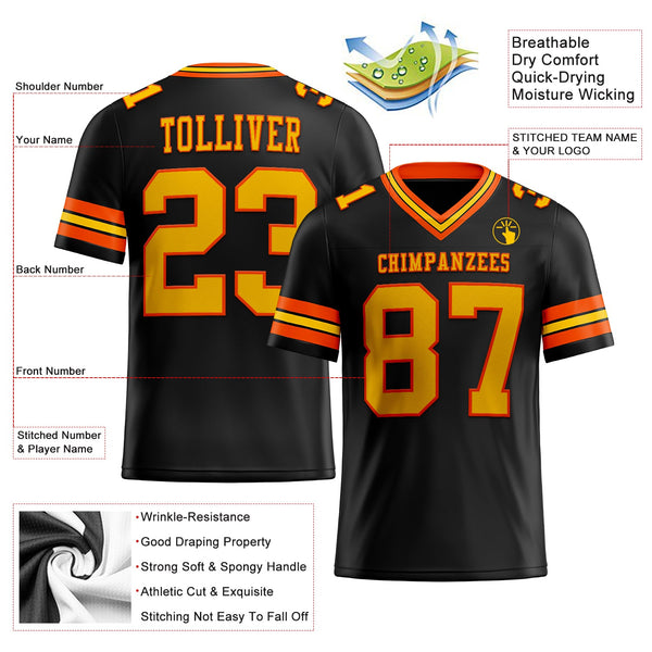 Custom Black Yellow-Orange Authentic Football Jersey alternate
