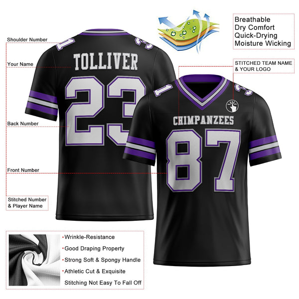Custom Black White Purple-Gray Authentic Football Jersey alternate