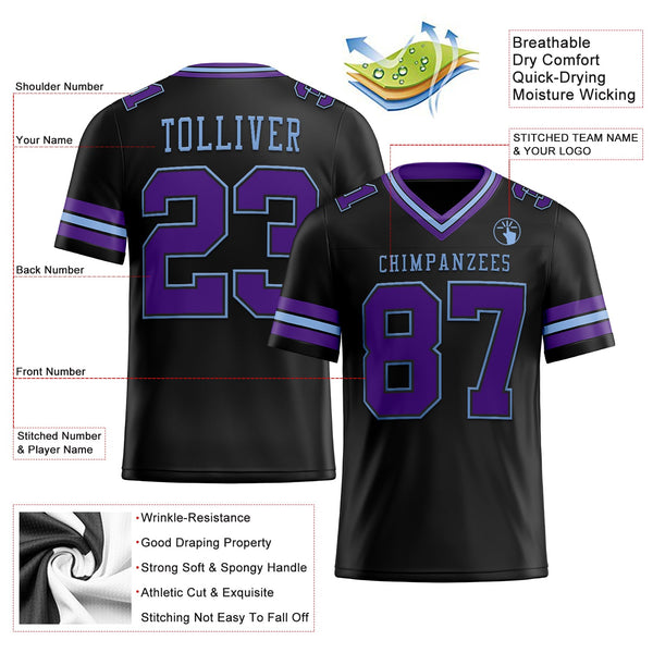 Custom Black Purple-Light Blue Authentic Football Jersey alternate
