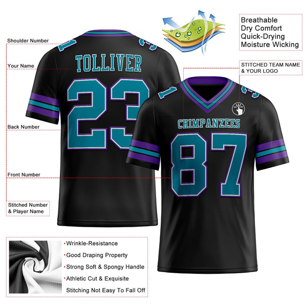 Custom Black Teal-Purple Authentic Football Jersey alternate