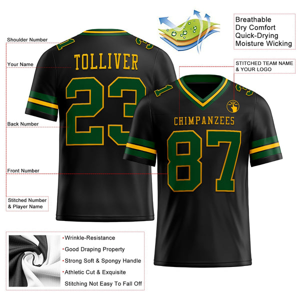 Custom Black Green-Gold Authentic Football Jersey alternate