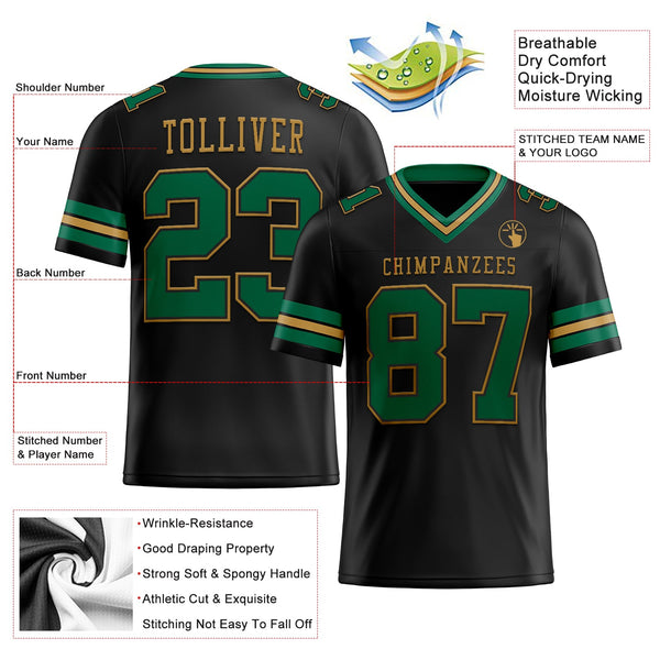 Custom Black Kelly Green-Old Gold Authentic Football Jersey alternate