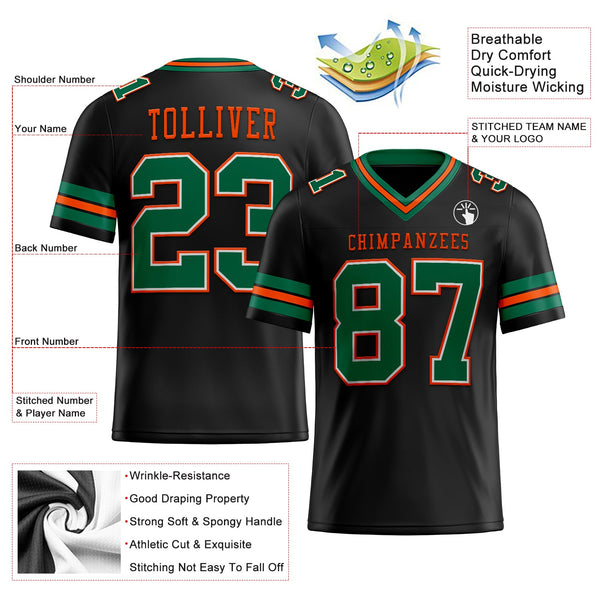 Custom Black Kelly Green-Orange Authentic Football Jersey alternate