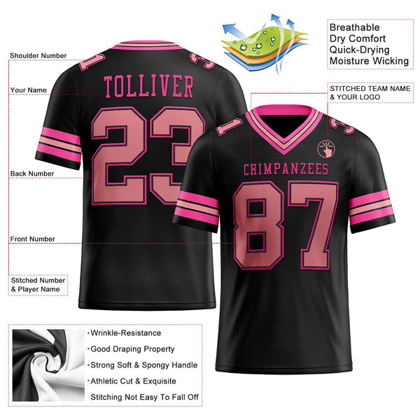 Custom Black Medium Pink-Pink Authentic Football Jersey alternate