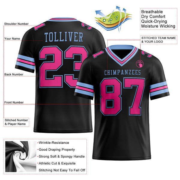 Custom Black Pink-Light Blue Authentic Football Jersey alternate