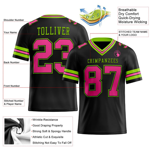 Custom Black Pink-Neon Green Authentic Football Jersey alternate