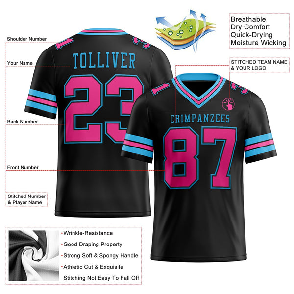Custom Black Pink-Sky Blue Authentic Football Jersey alternate