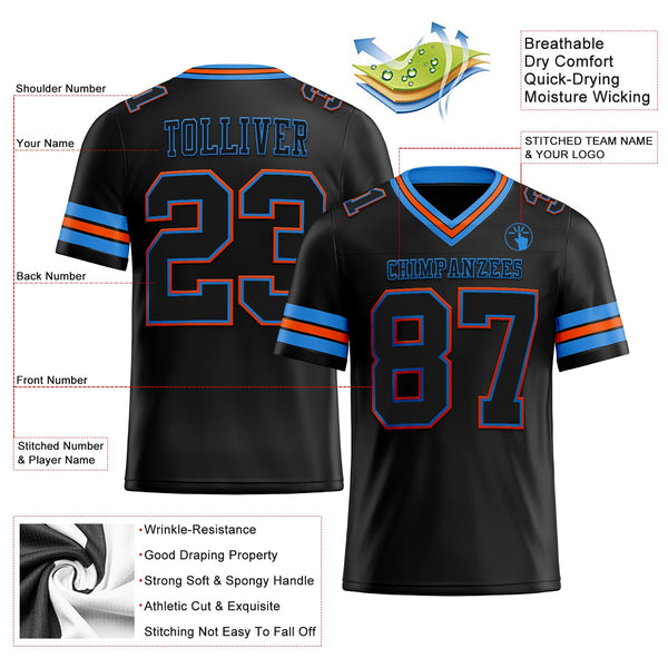 Custom Black Powder Blue-Orange Authentic Football Jersey alternate