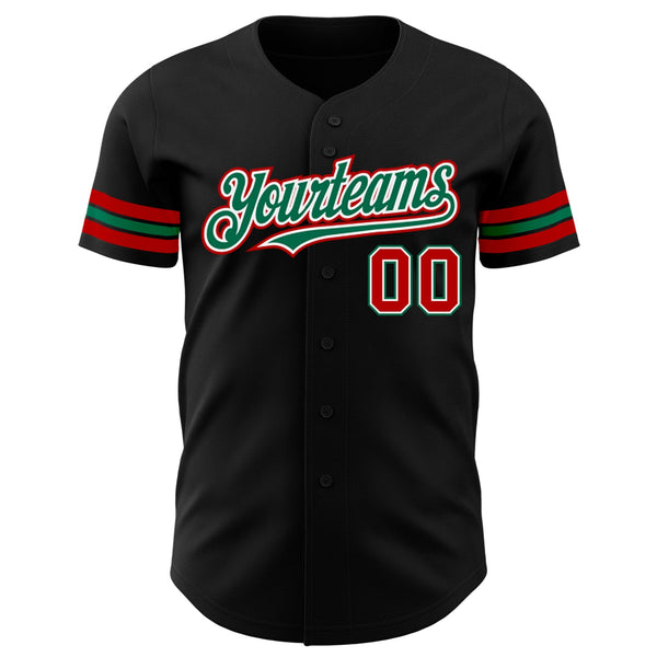 Custom Black Red-Kelly Green Authentic Baseball Jersey alternate