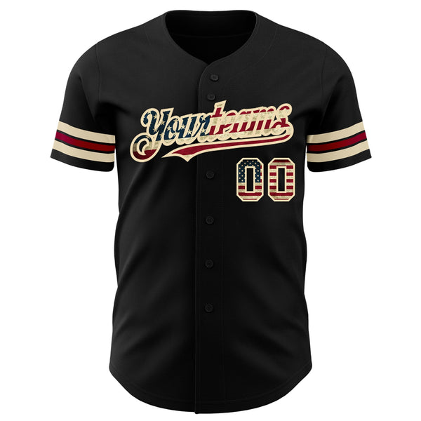 Custom Black Vintage USA Flag City Cream-Crimson Authentic Baseball Jersey alternate