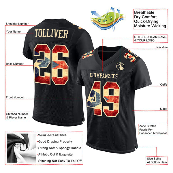 Custom Black Vintage Puerto Rican Flag-City Cream Mesh Authentic Football Jersey alternate