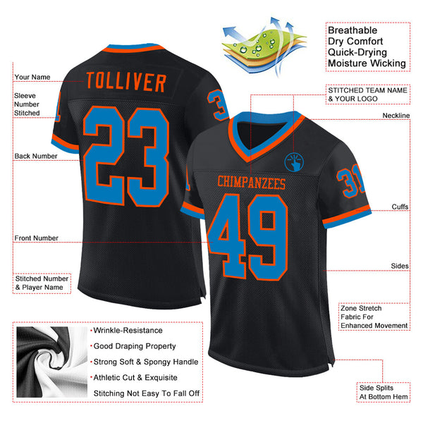 Custom Black Blue-Orange Mesh Authentic Throwback Football Jersey alternate