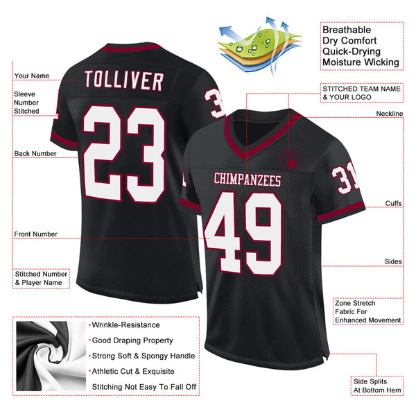 Custom Black White-Maroon Mesh Authentic Throwback Football Jersey alternate