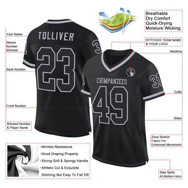 Custom Black Gray Mesh Authentic Throwback Football Jersey alternate