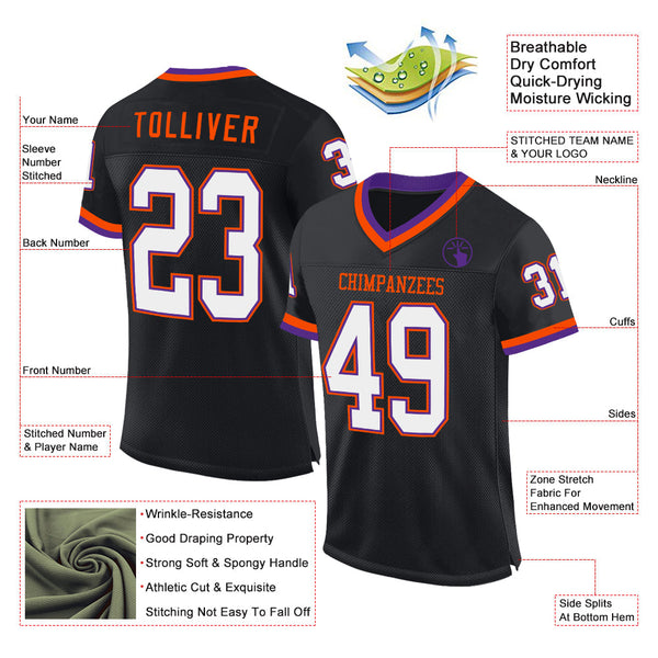 Custom Black Purple-Orange Mesh Authentic Throwback Football Jersey alternate