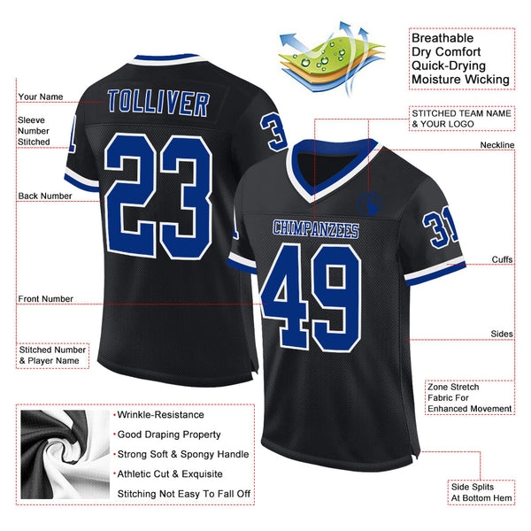 Custom Black Royal-White Mesh Authentic Throwback Football Jersey alternate