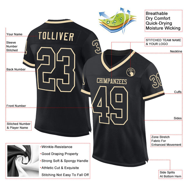 Custom Black Cream Mesh Authentic Throwback Football Jersey alternate