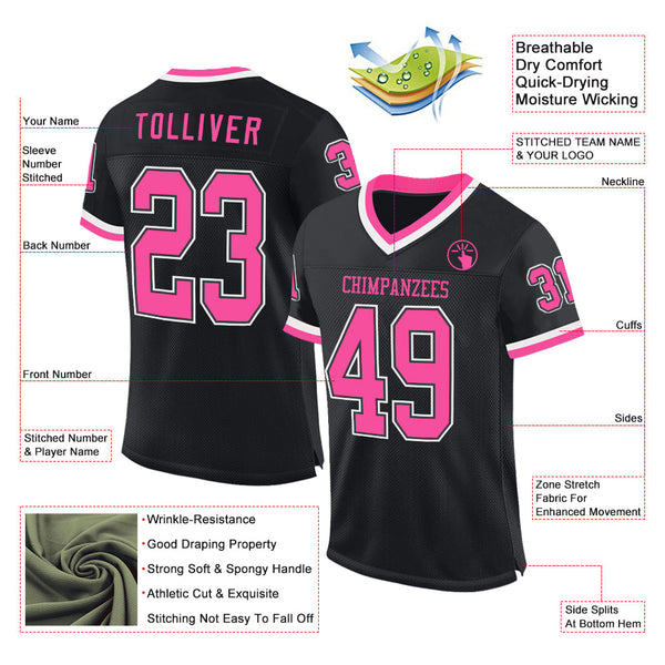 Custom Black Pink-White Mesh Authentic Throwback Football Jersey alternate