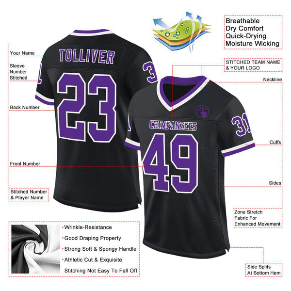 Custom Black Purple-White Mesh Authentic Throwback Football Jersey alternate