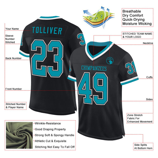 Custom Black Teal-White Mesh Authentic Throwback Football Jersey alternate
