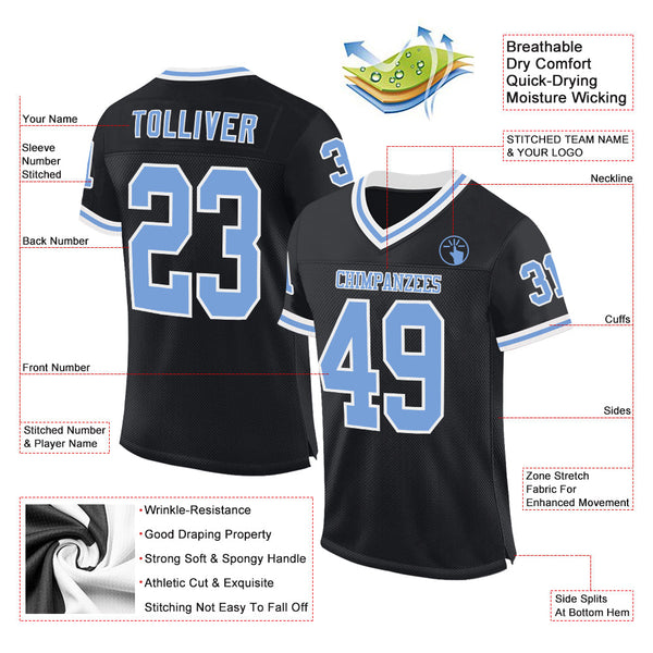 Custom Black Light Blue-White Mesh Authentic Throwback Football Jersey alternate