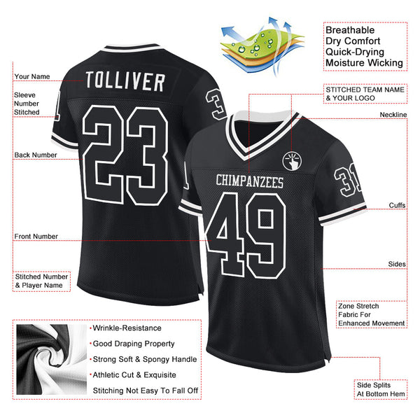 Custom Black White Mesh Authentic Throwback Football Jersey alternate